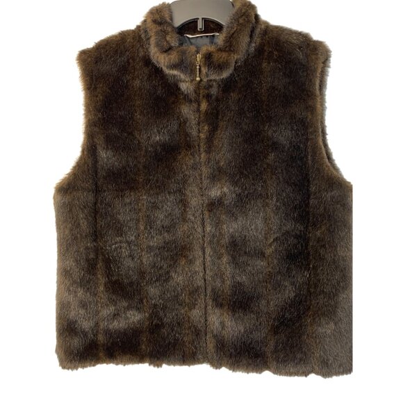 Vintage Preston & York Faux Fur Vest with Zip Closure Size Large 7250 - Picture 1 of 8
